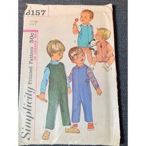 Simplicity 8157 Toddler Overalls Sewing Pattern Size 2 1960s
